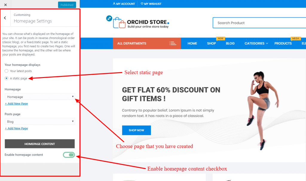 Orchid Store Theme Documentation 1 orchid-store-theme-documentation-activate-homepage